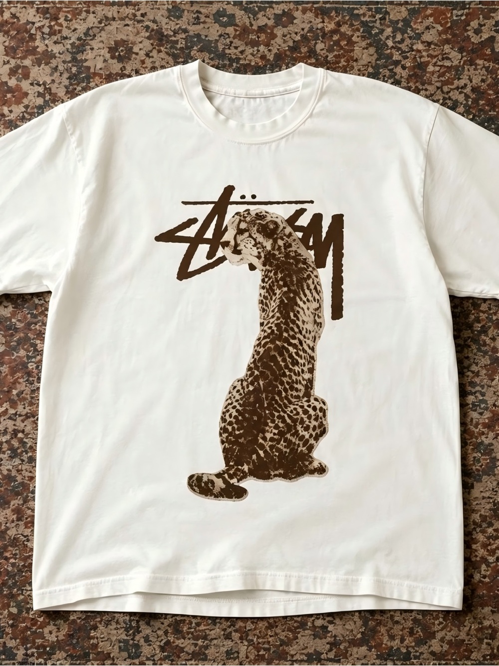 Stussy Style Leopard Cheetah Graphic Streetwear Womens Mens T-shirt Unisex